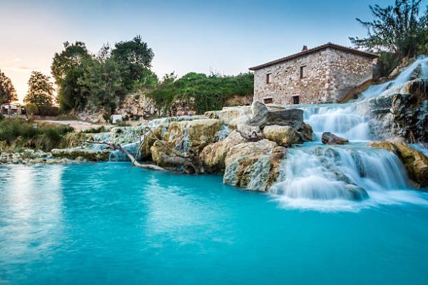 Natural spa with waterfalls in Tuscany, Italy.